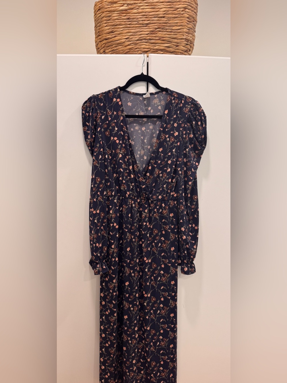 Women's Navy Floral V-Neck Maxi Dress